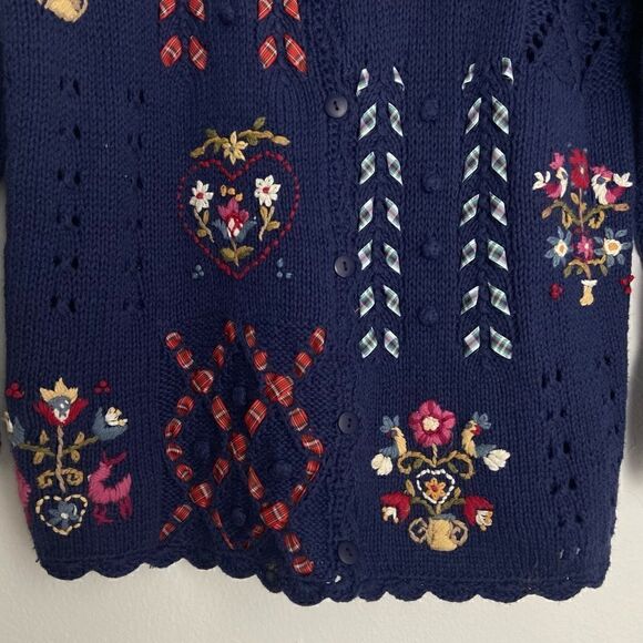 Andrea Lauren Vintage Cardigan Folklore Embroidered Chunky Knit Women’s S Ramie - Picture 7 of 14